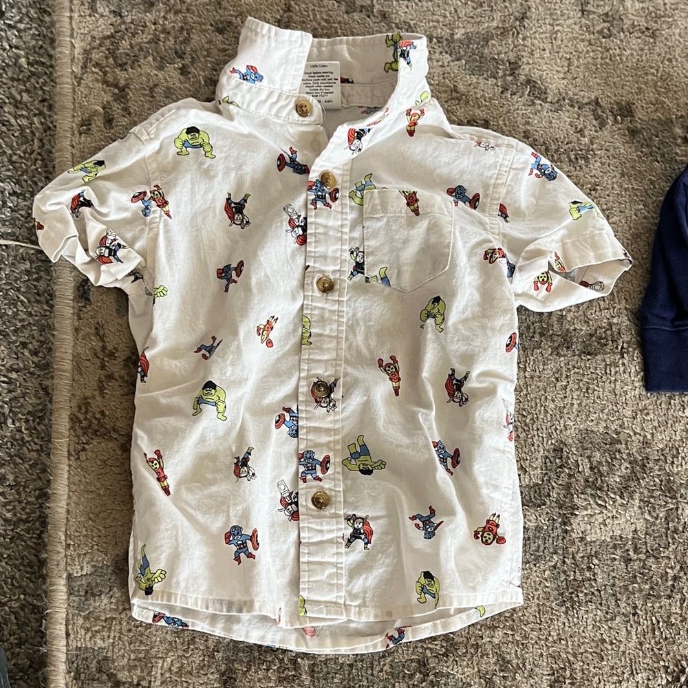 Jumping Beans White Cartoon Print Button-Down Shirt